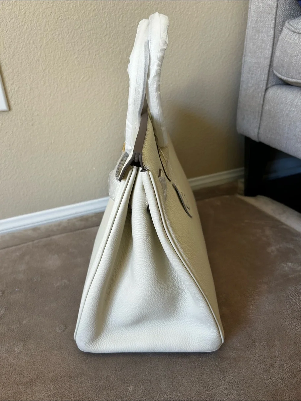 40cm XXL Cream White Top Handle Leather Satchel